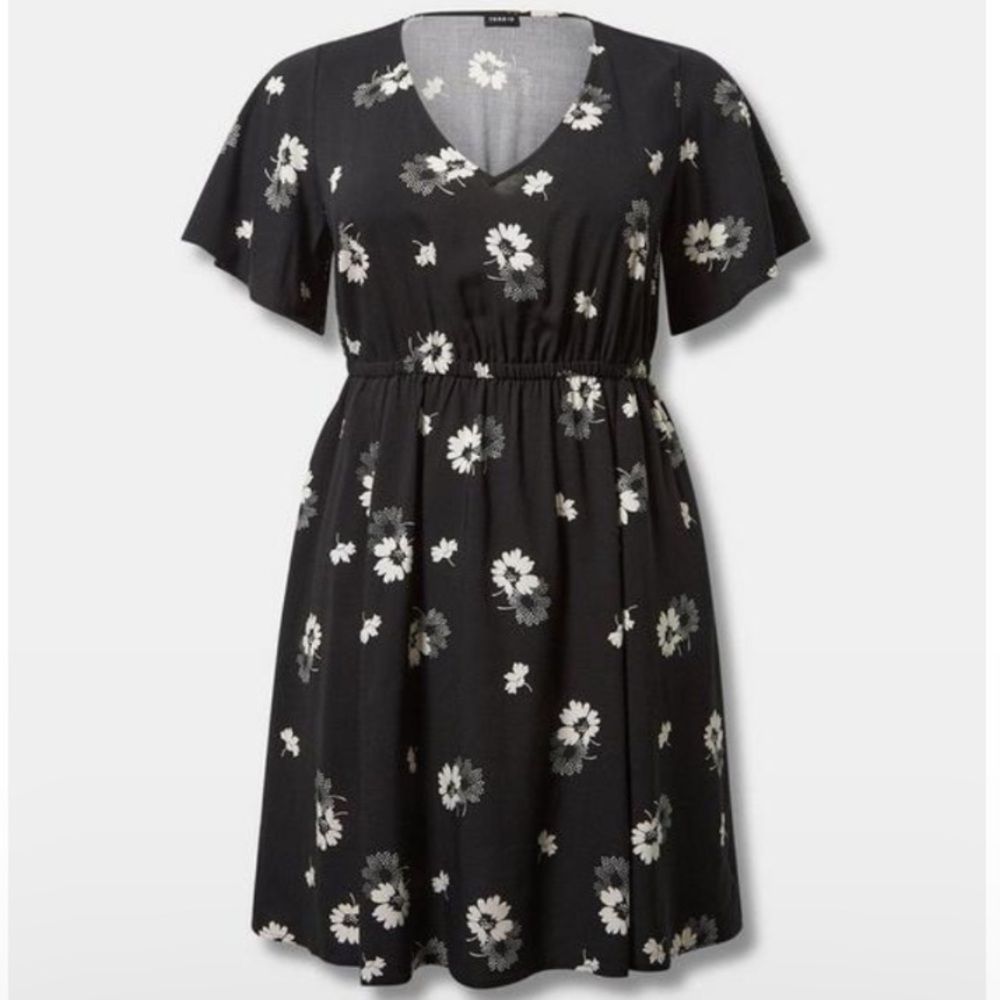 NWOT Mini Challis V-Neck Elastic Waist Dress